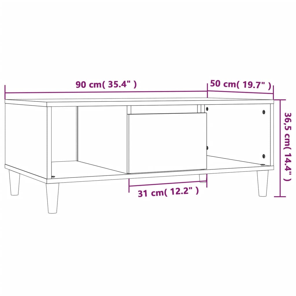 vidaXL Stolik kawowy, dąb sonoma 90x50x36,5 cm materiał drewnopochodny