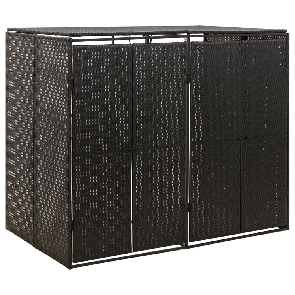 vidaXL Osłona na 2 kosze na śmieci, czarna, 140x80x117 cm, polirattan