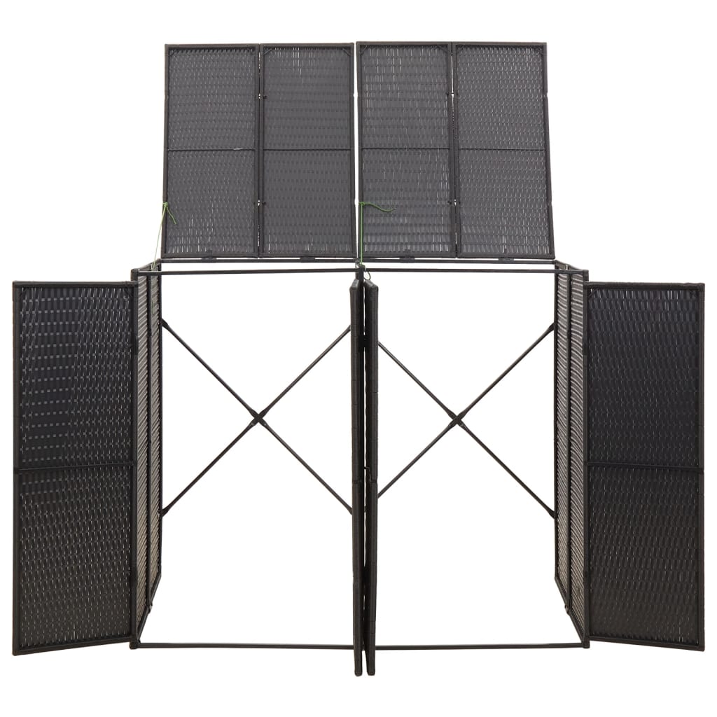 vidaXL Osłona na 2 kosze na śmieci, czarna, 140x80x117 cm, polirattan