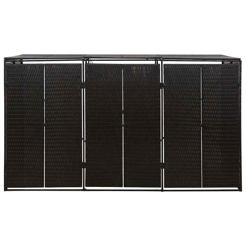 vidaXL Osłona na 3 kosze na śmieci, czarna, 207x80x117 cm, polirattan