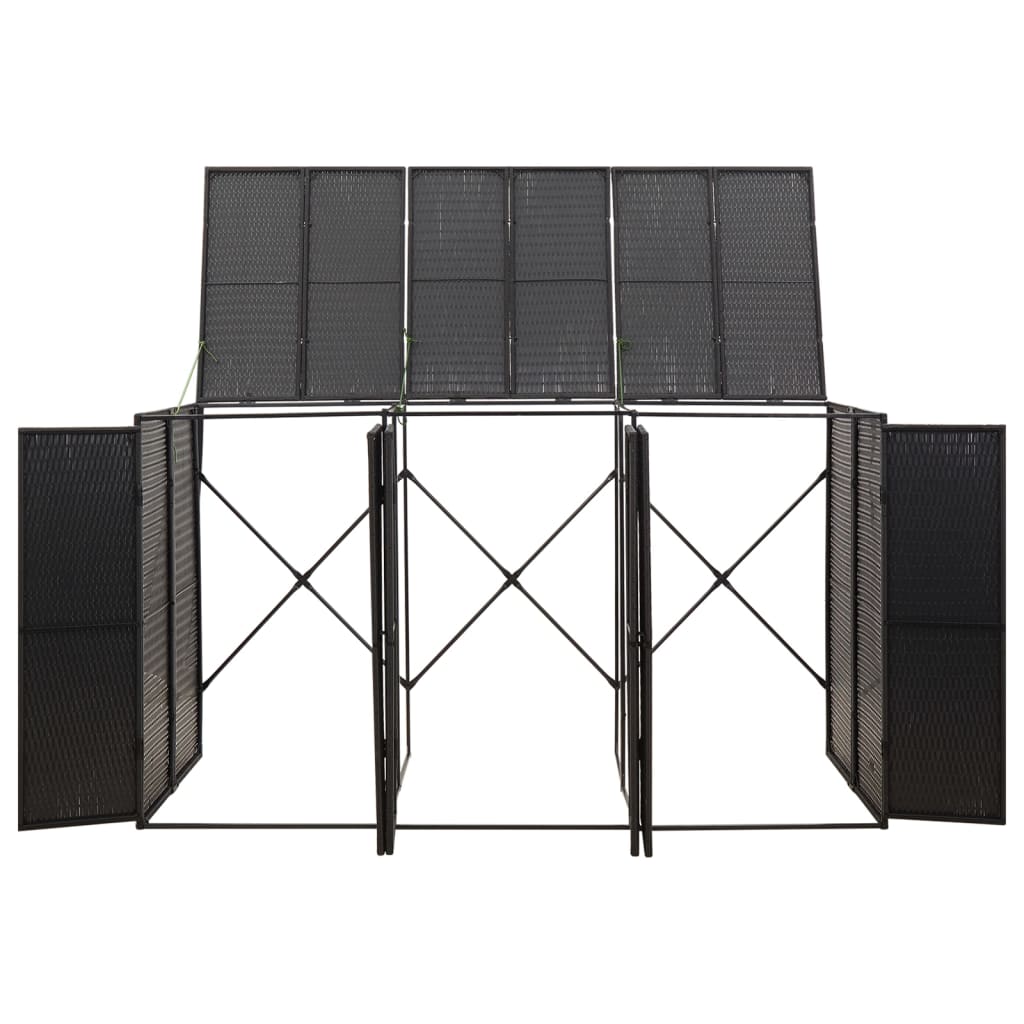 vidaXL Osłona na 3 kosze na śmieci, czarna, 207x80x117 cm, polirattan