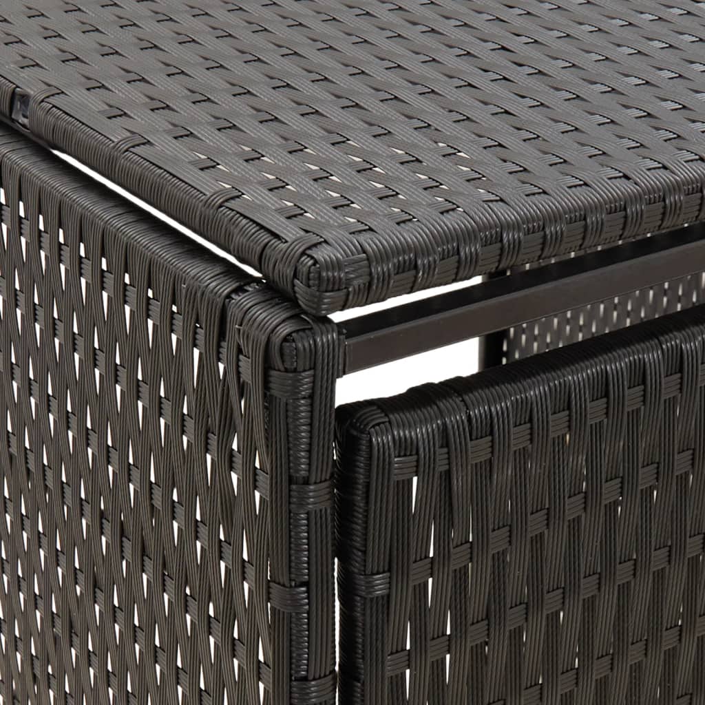 vidaXL Osłona na 3 kosze na śmieci, czarna, 207x80x117 cm, polirattan