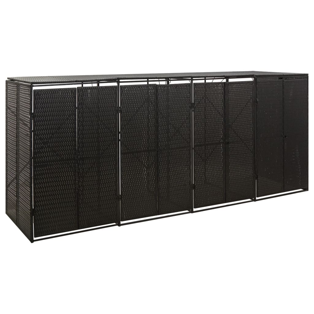 vidaXL Osłona na 4 kosze na śmieci, czarna, 274x80x117 cm, polirattan