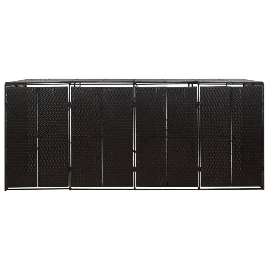 vidaXL Osłona na 4 kosze na śmieci, czarna, 274x80x117 cm, polirattan
