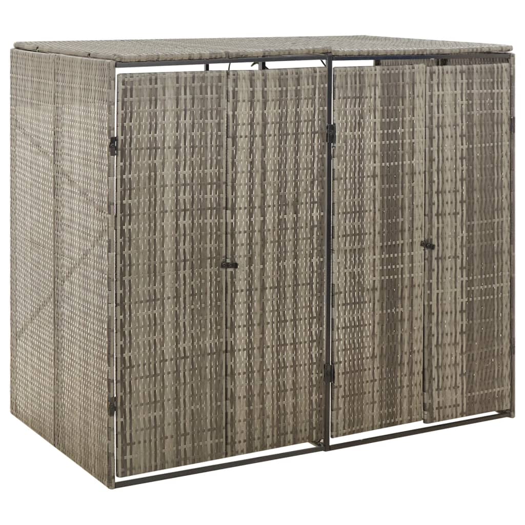 vidaXL Osłona na 2 kosze na śmieci, szara, 140x80x117 cm, polirattan
