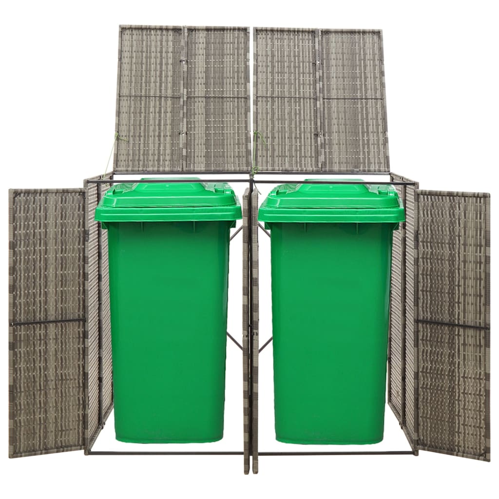 vidaXL Osłona na 2 kosze na śmieci, szara, 140x80x117 cm, polirattan
