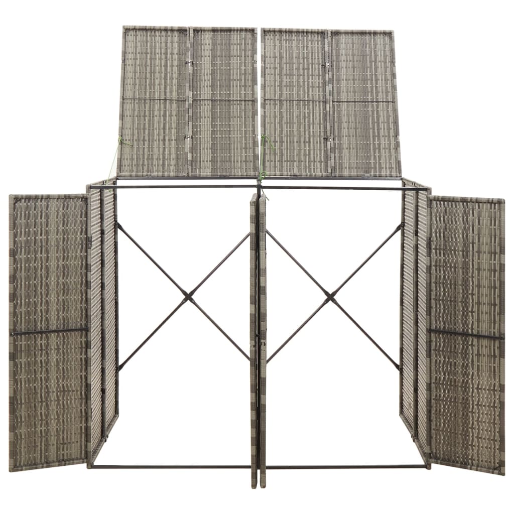 vidaXL Osłona na 2 kosze na śmieci, szara, 140x80x117 cm, polirattan