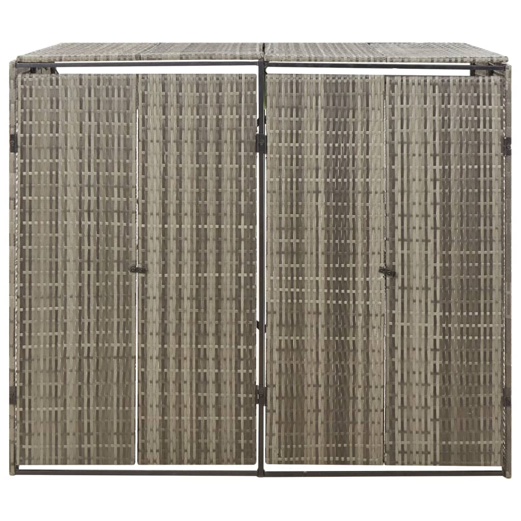 vidaXL Osłona na 2 kosze na śmieci, szara, 140x80x117 cm, polirattan