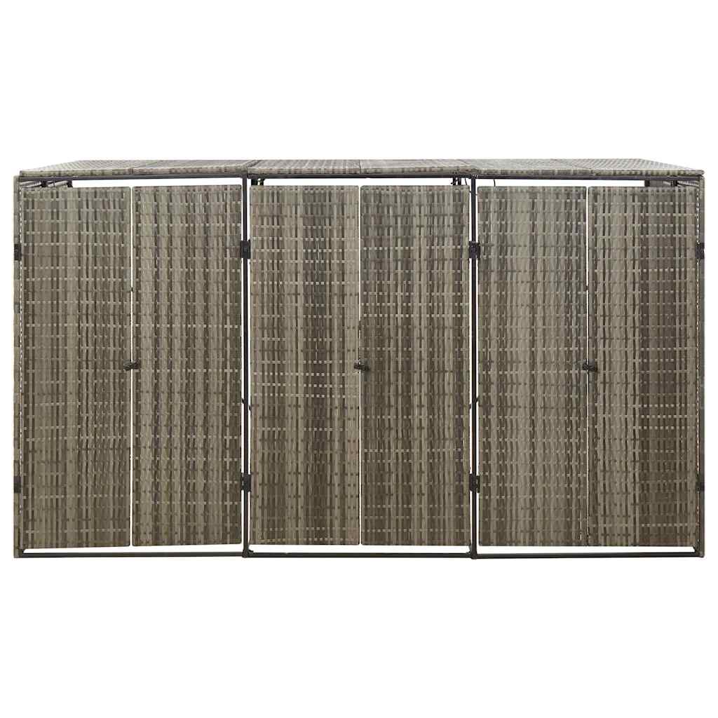 vidaXL Osłona na 3 kosze na śmieci, szara, 207x80x117 cm, polirattan