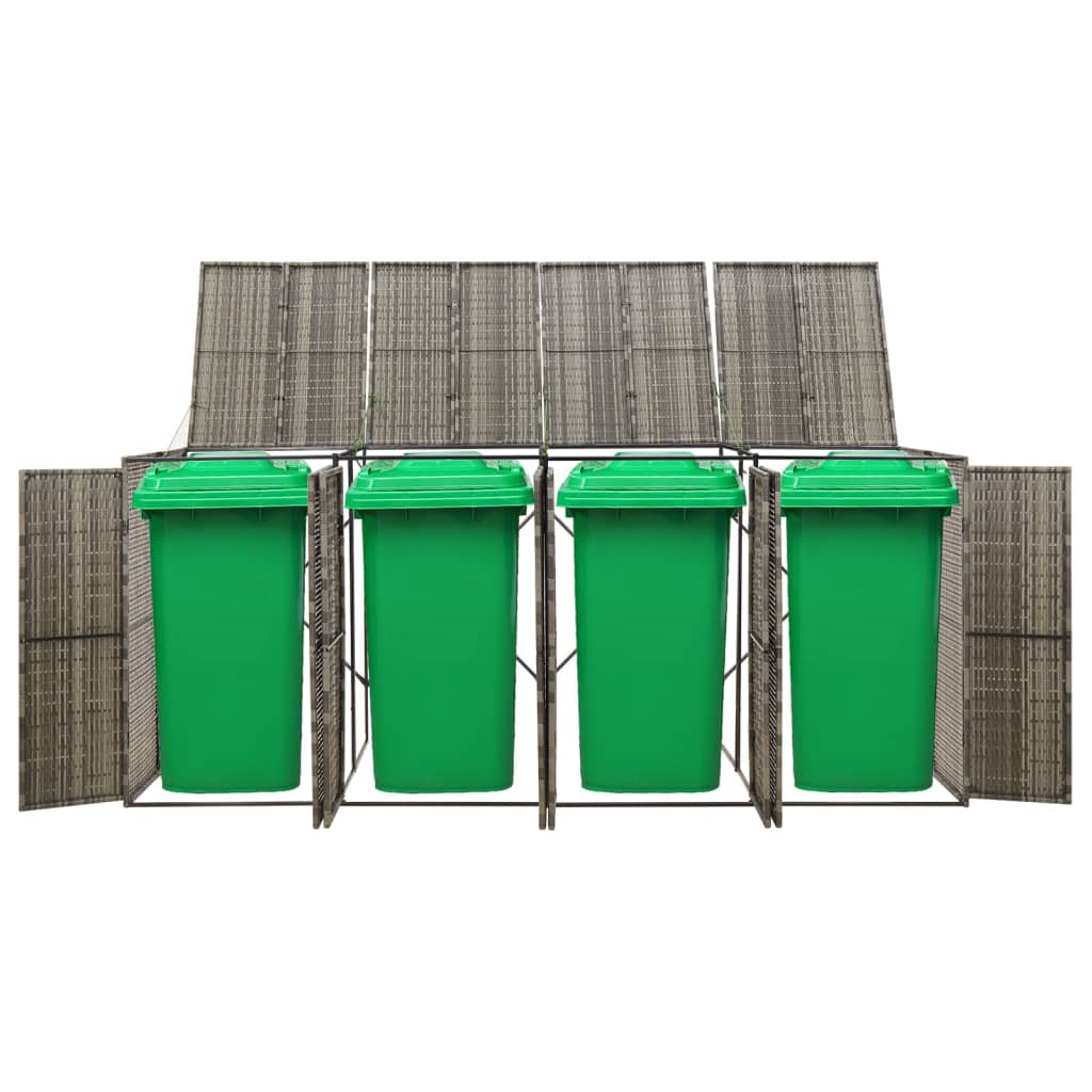 vidaXL Osłona na 4 kosze na śmieci, szara, 274x80x117 cm, polirattan