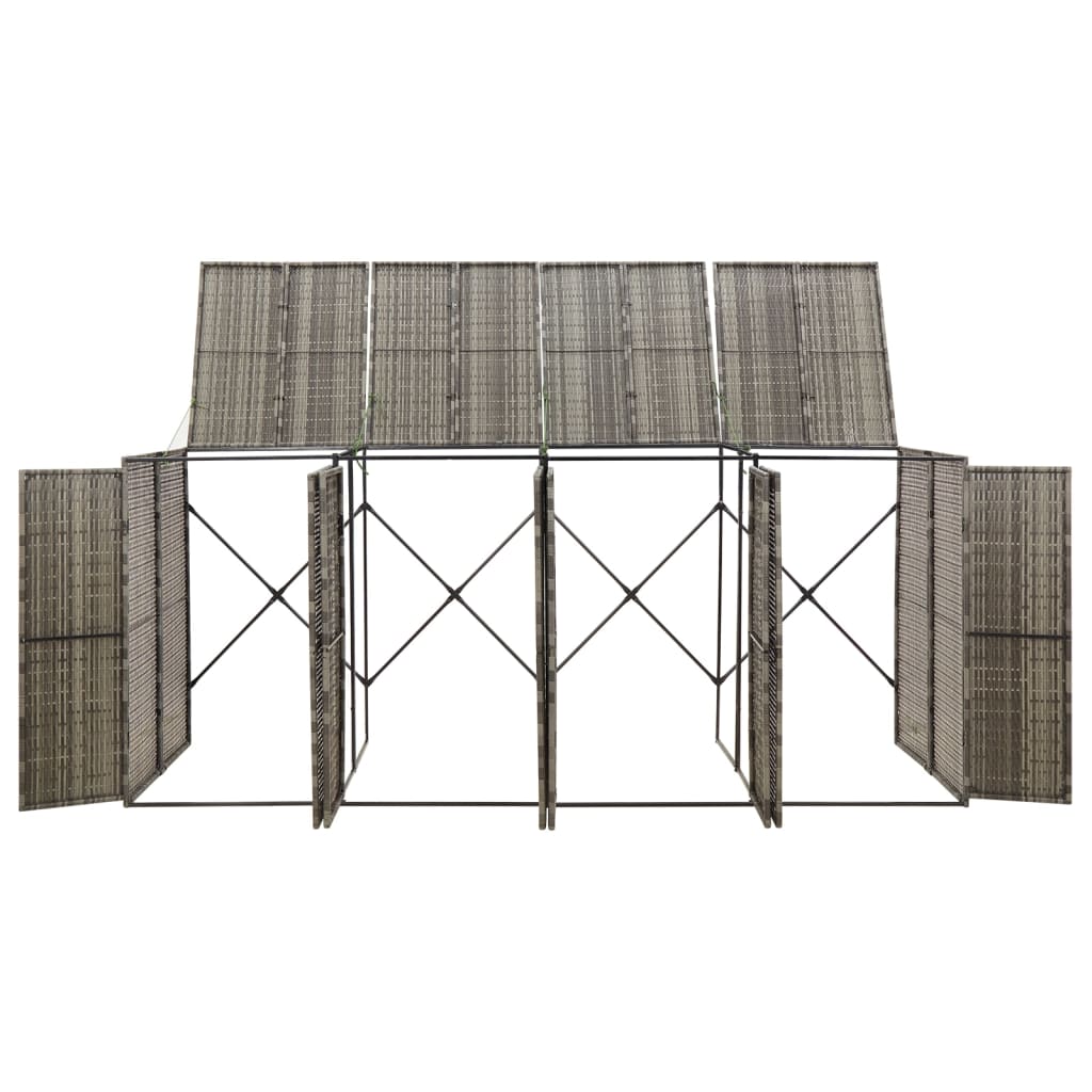vidaXL Osłona na 4 kosze na śmieci, szara, 274x80x117 cm, polirattan