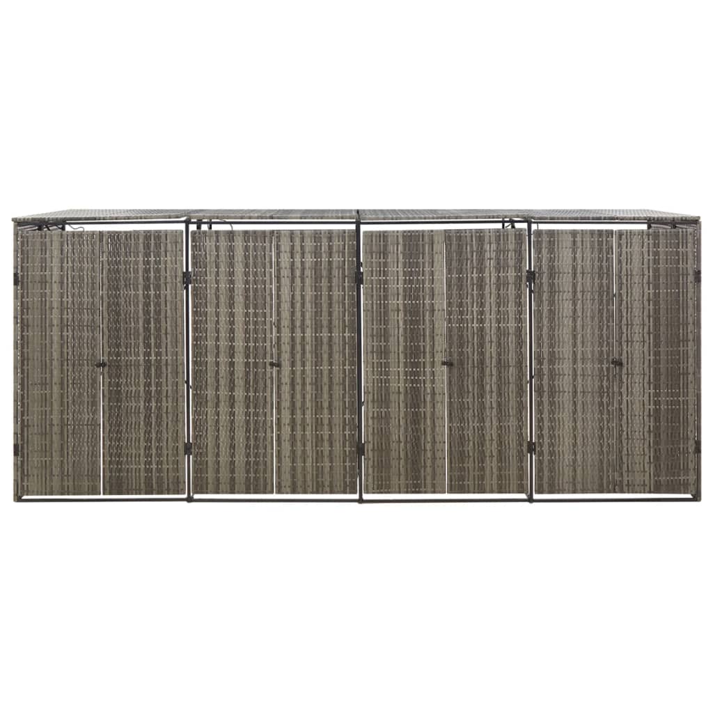 vidaXL Osłona na 4 kosze na śmieci, szara, 274x80x117 cm, polirattan
