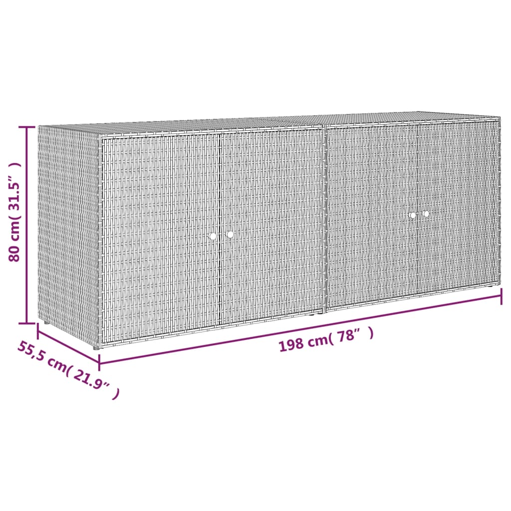vidaXL Szafka ogrodowa, szara, 198x55,5x80 cm, rattan PE