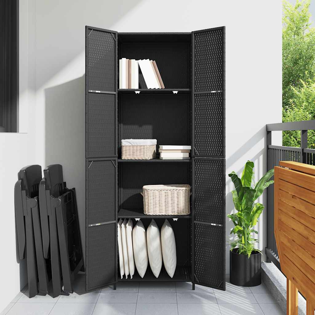 vidaXL Szafka ogrodowa, czarna, 59x40x180 cm, rattan PE