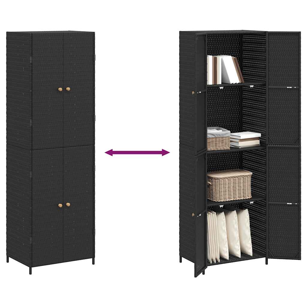 vidaXL Szafka ogrodowa, czarna, 59x40x180 cm, rattan PE