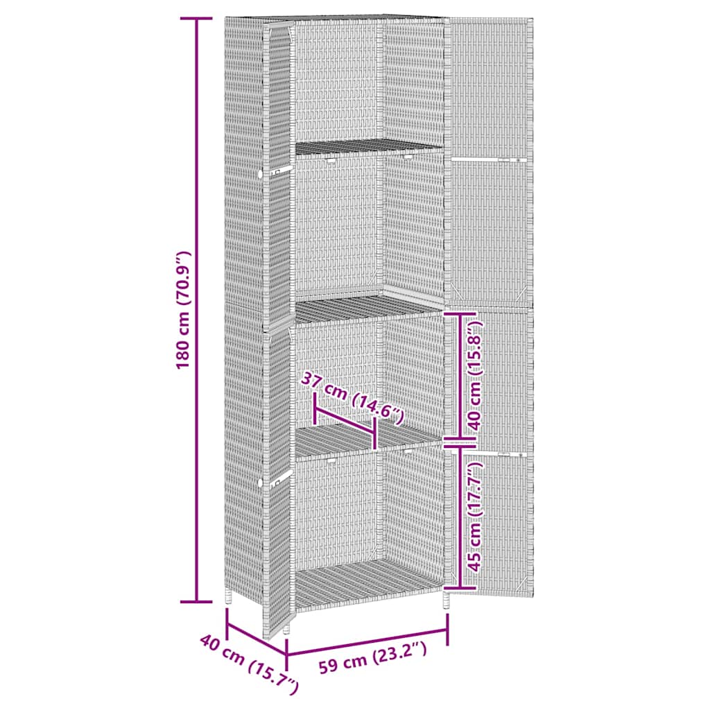 vidaXL Szafka ogrodowa, czarna, 59x40x180 cm, rattan PE