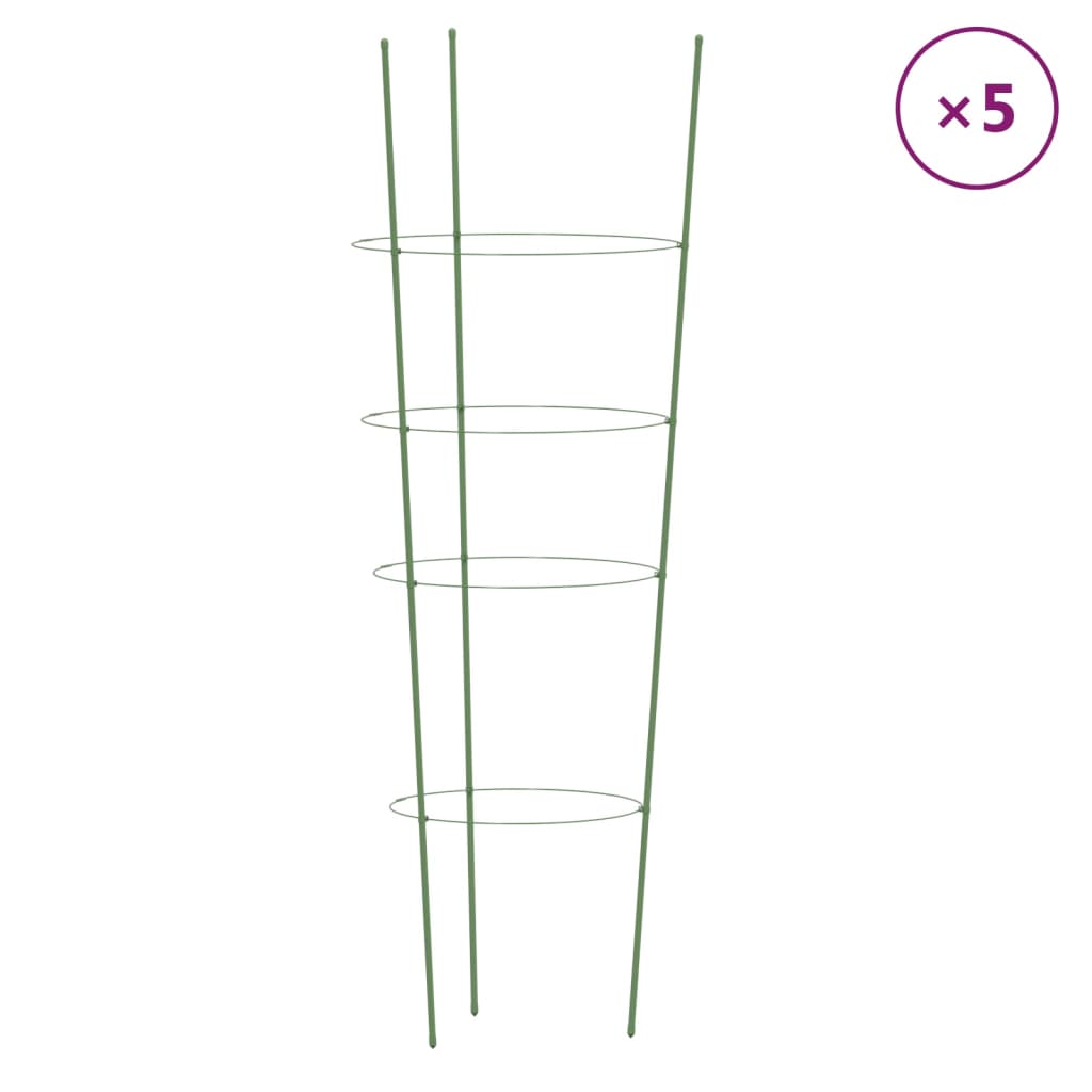 vidaXL Podpórki dla roślin, z 4 obręczami, 5 szt, zielone, 90 cm, stal