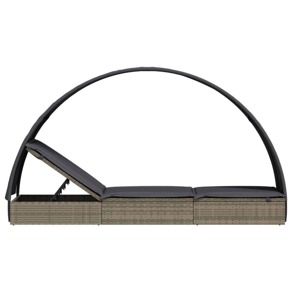 vidaXL Leżak z półokrągłym daszkiem, szary, 211x57x140 cm, rattan PE