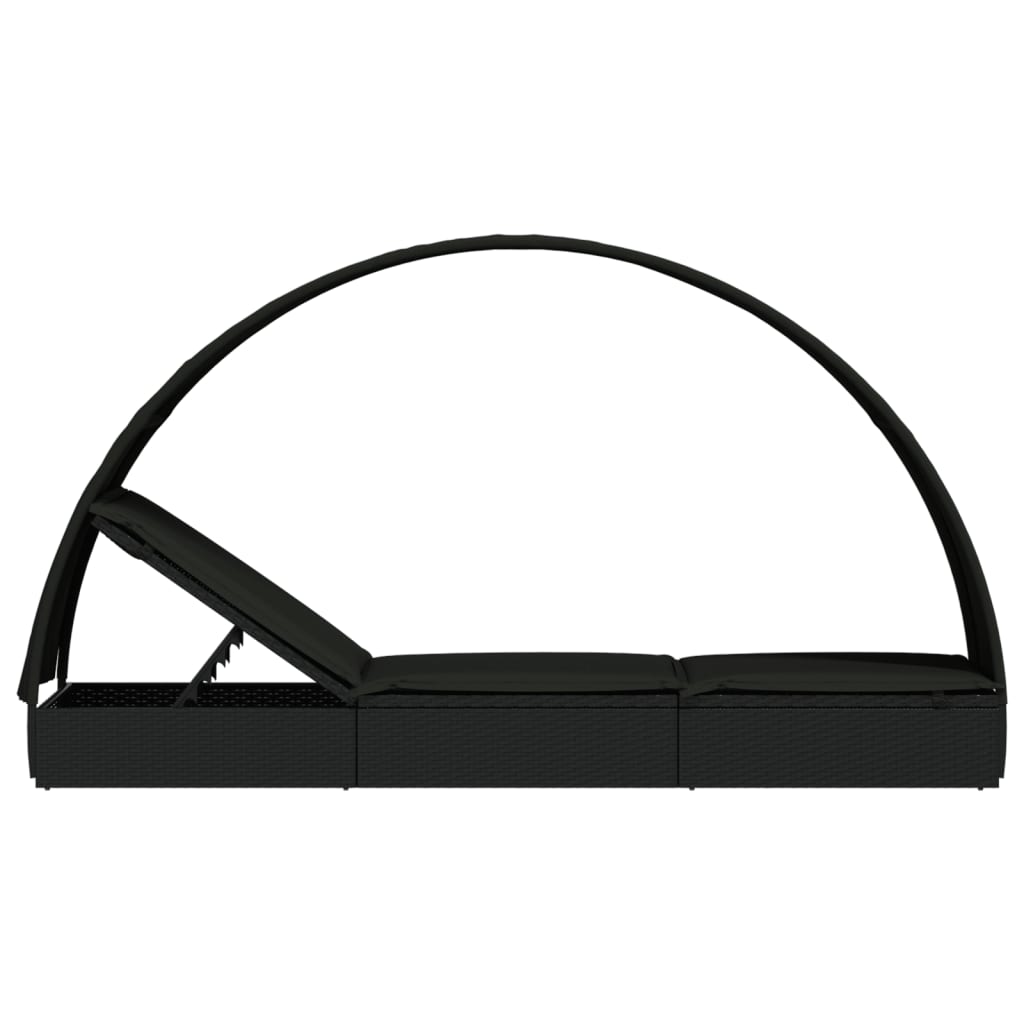 vidaXL Leżak z półokrągłym daszkiem, czarny, 211x57x140 cm, rattan PE