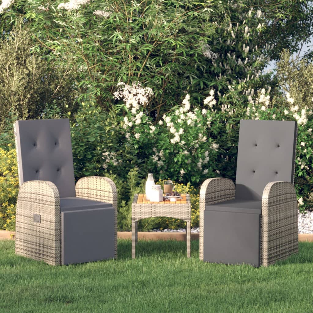 vidaXL Rozkładane krzesła ogrodowe, poduszki, 2 szt., szare, rattan PE