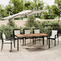 vidaXL Stół ogrodowy z drewnianym blatem, czarny rattan PE i akacja