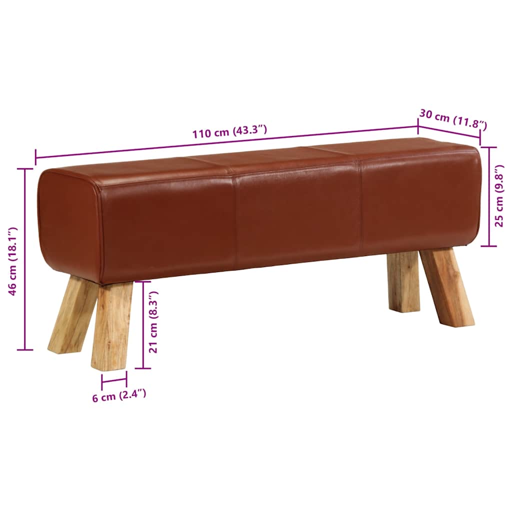vidaXL Kozioł gimnastyczny, brązowy, 110 cm, skóra i lite drewno mango