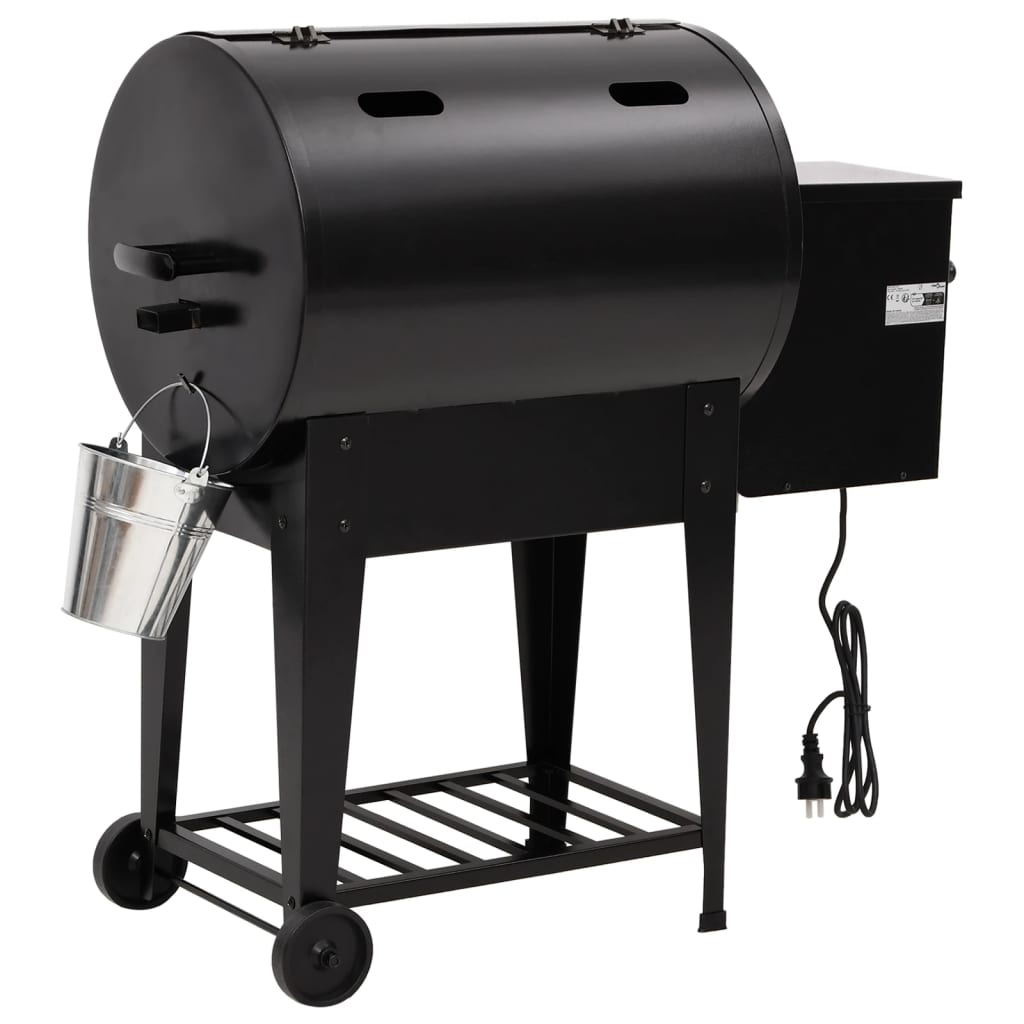 vidaXL Grill na pellet, z dolną półką, czarny, 94 cm, żelazo