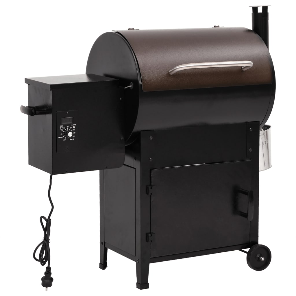 vidaXL Grill na pellet z kominem, czarny, 104 cm, żelazo