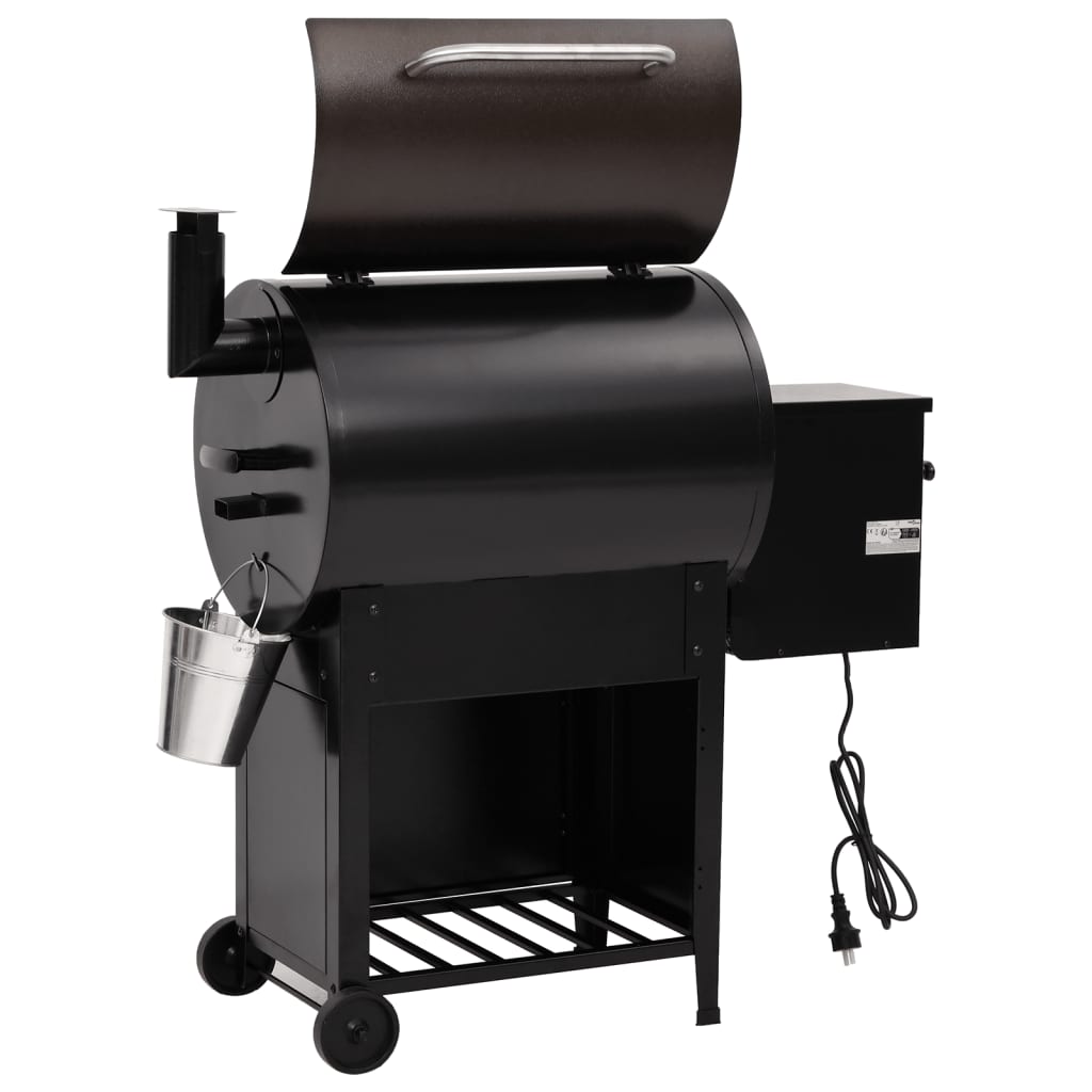 vidaXL Grill na pellet z kominem, czarny, 104 cm, żelazo
