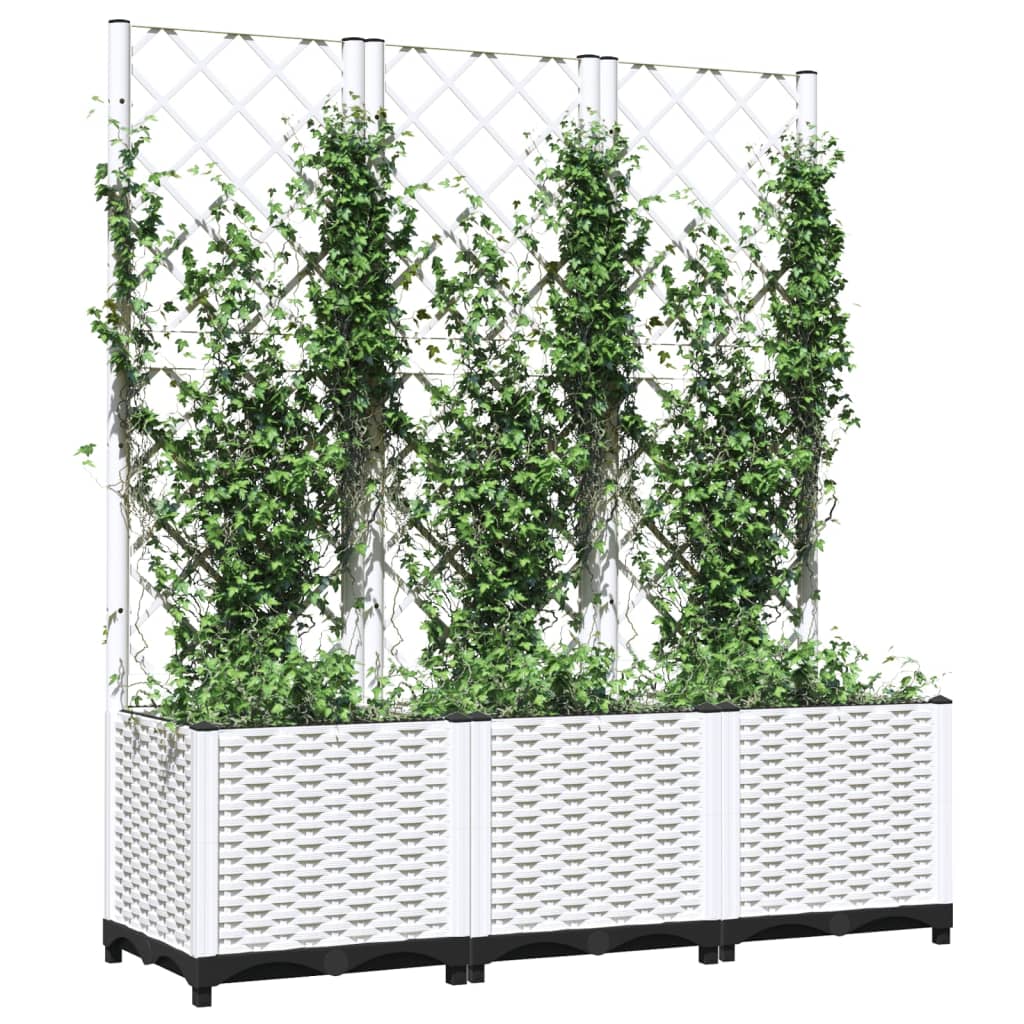 vidaXL Donica ogrodowa z kratką, biała, 120x40x136 cm, PP