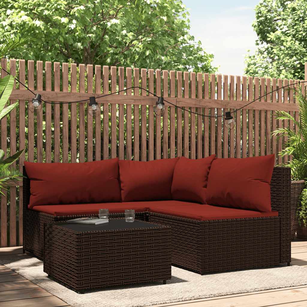 vidaXL 4-cz zestaw wypoczynkowy do ogrodu, poduszki, brązowy rattan PE