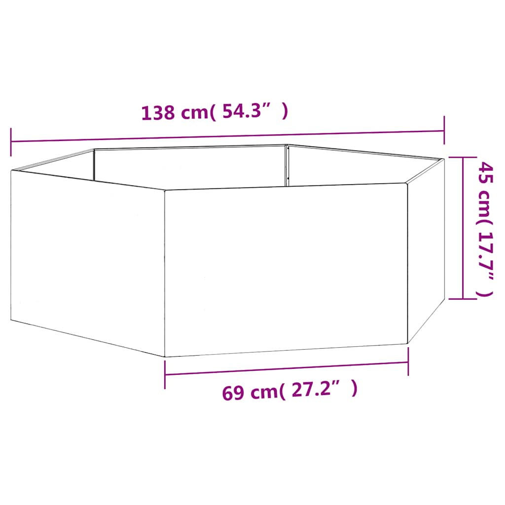 vidaXL Donica, rdzawa, 138x120x45 cm, stal kortenowska