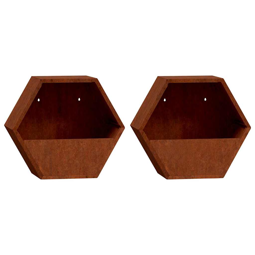 vidaXL Doniczki ścienne, 2 szt., rdzawe, stal kortenowska, 30x10x25 cm