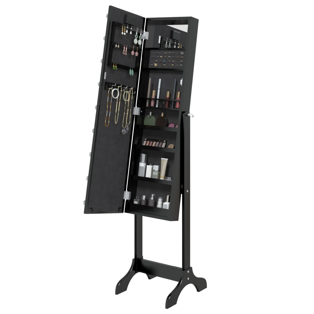 vidaXL Lustro stojące z LED, czarne, 34x37x146 cm