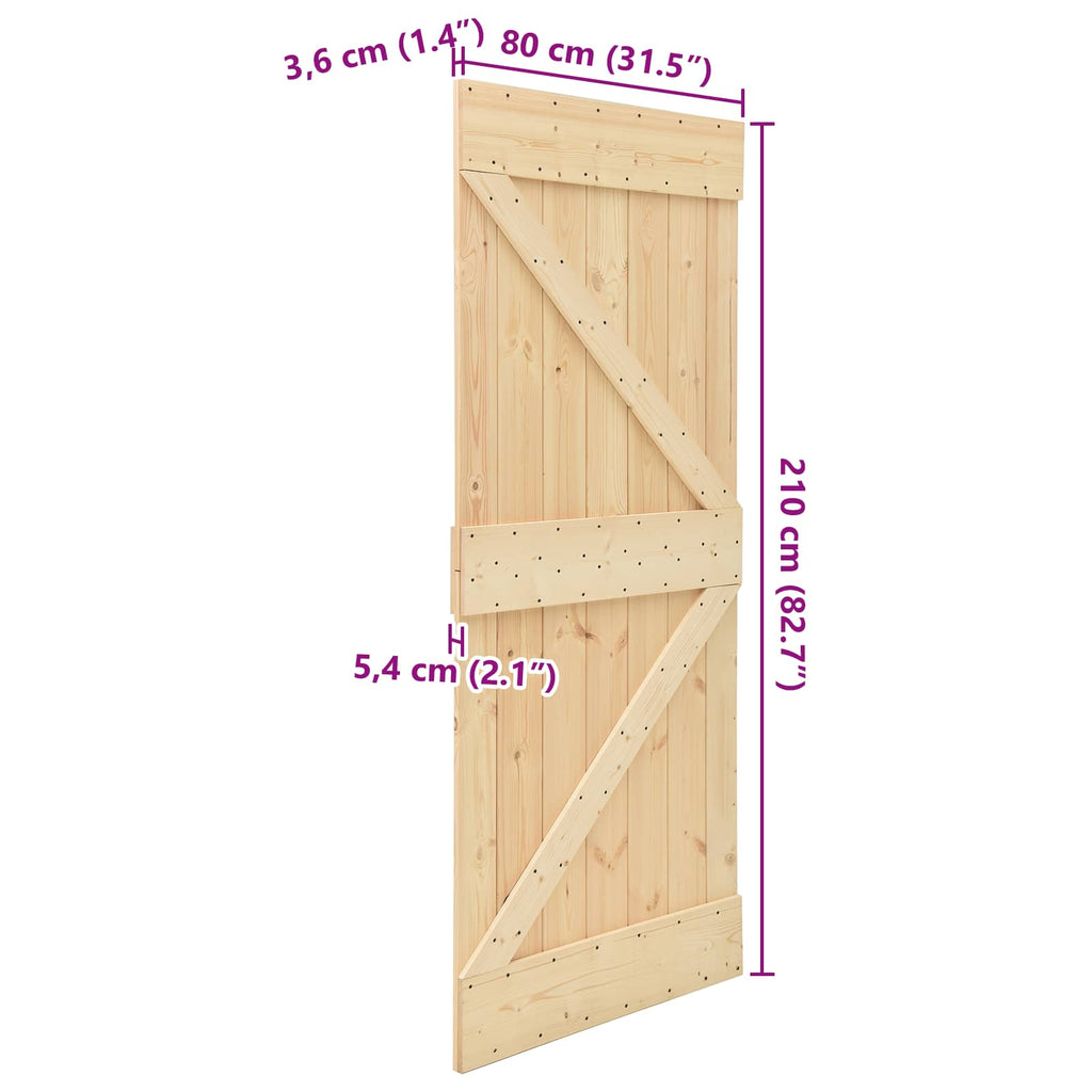 vidaXL Drzwi NARVIK Naturalny 80 x 210 cm Lite Drewno Sosnowe