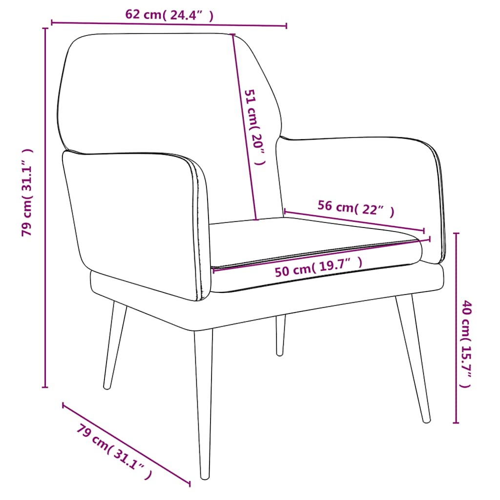 vidaXL Fotel, niebieski, 62x79x79 cm, obity aksamitem