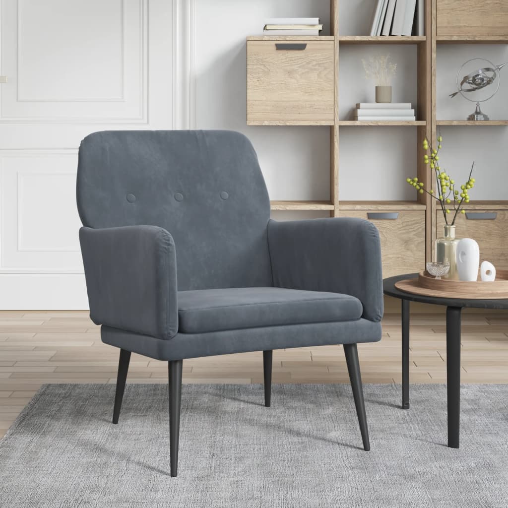 vidaXL Fotel, ciemnoszary, 62x79x79 cm, obity aksamitem