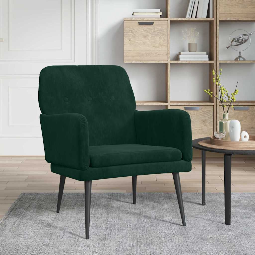 vidaXL Fotel, ciemnozielony, 62x79x79 cm, obity aksamitem