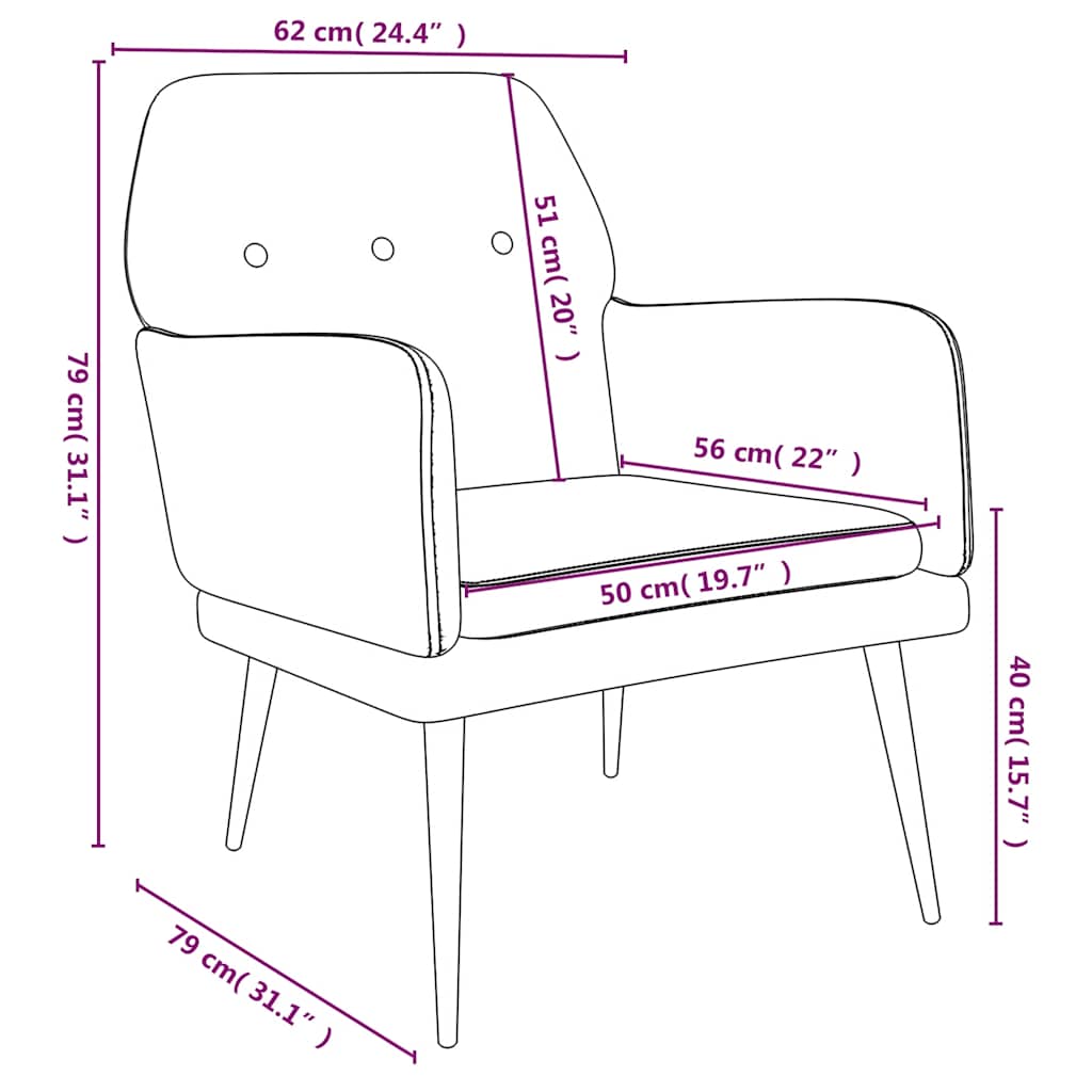 vidaXL Fotel, niebieski, 62x79x79 cm, obity aksamitem