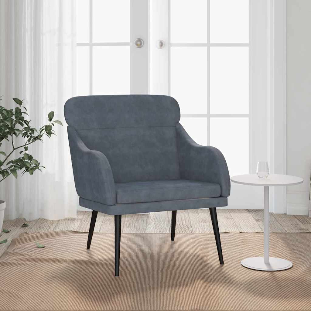 vidaXL Fotel, ciemnoszary, 63x76x80 cm, obity aksamitem