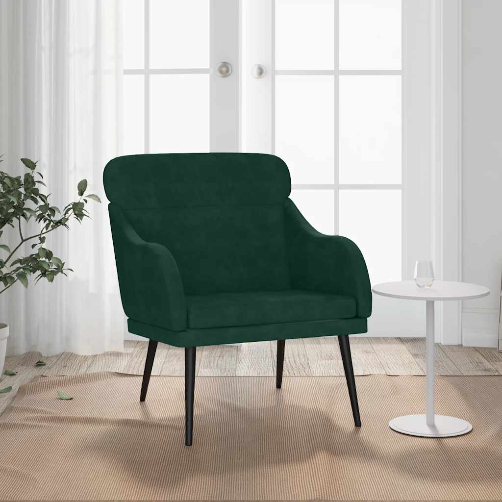 vidaXL Fotel, ciemnozielony, 63x76x80 cm, obity aksamitem