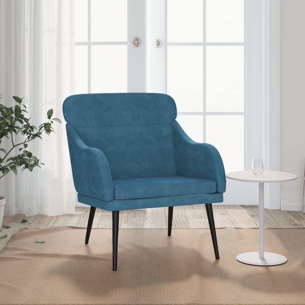 vidaXL Fotel, niebieski, 63x76x80 cm, obity aksamitem