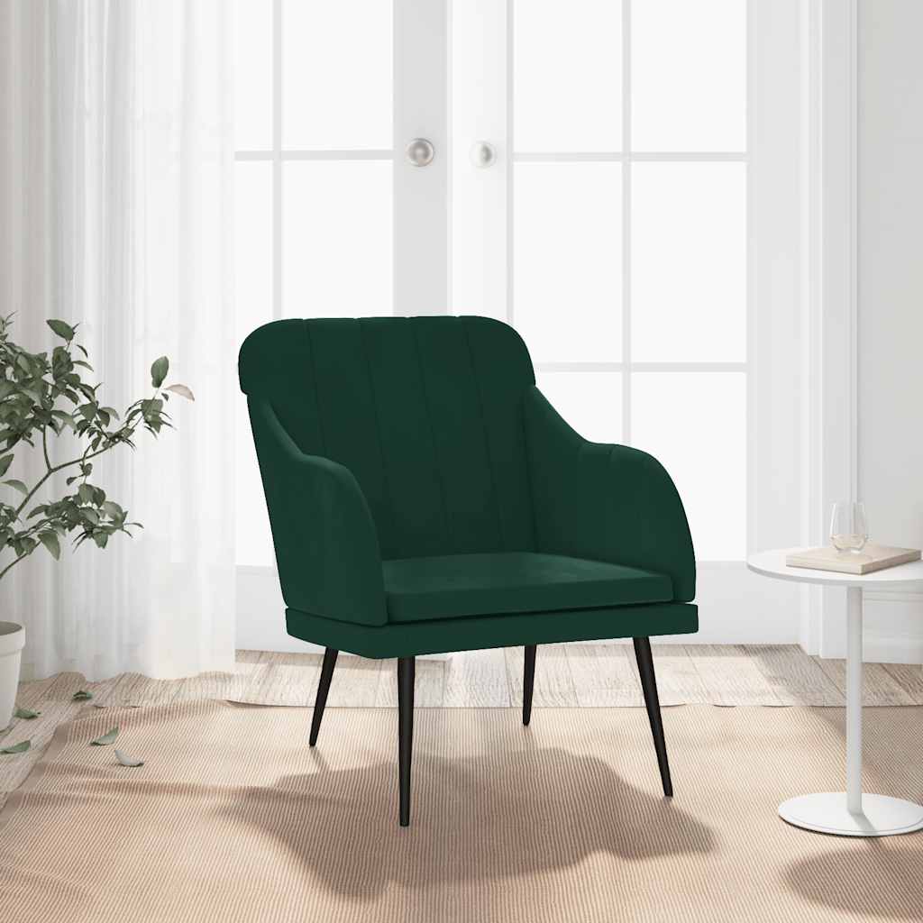 vidaXL Fotel, ciemnozielony, 63x76x80 cm, obity aksamitem
