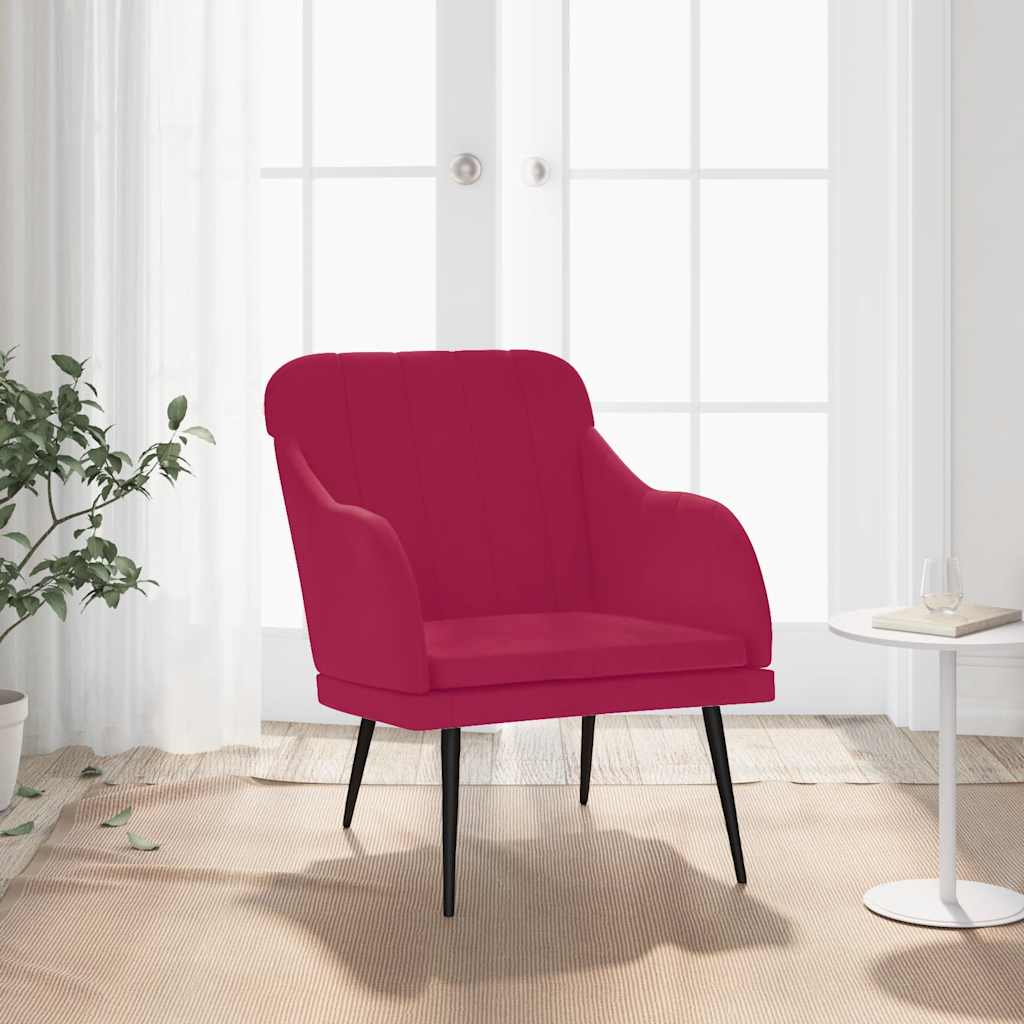 vidaXL Fotel, winna czerwień, 63x76x80 cm, obity aksamitem