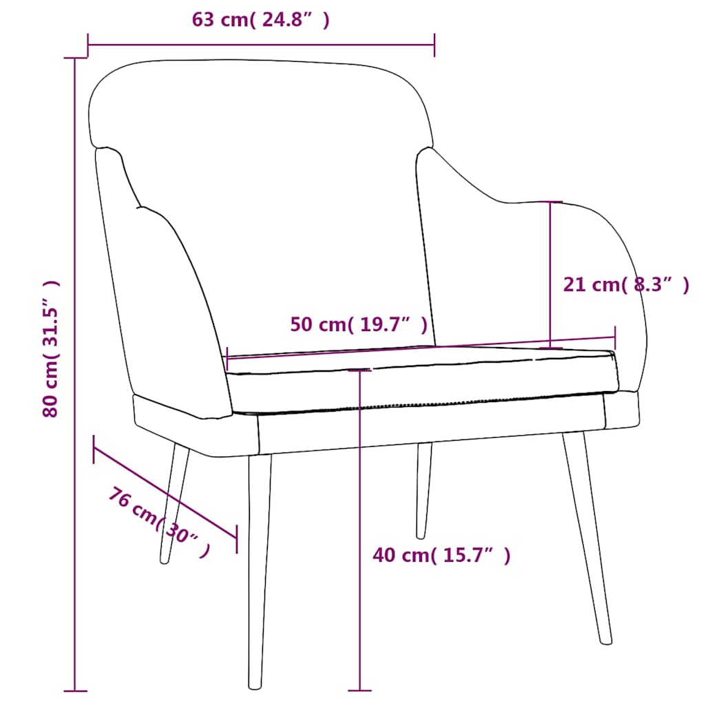 vidaXL Fotel, kremowy, 63x76x80 cm, obity aksamitem