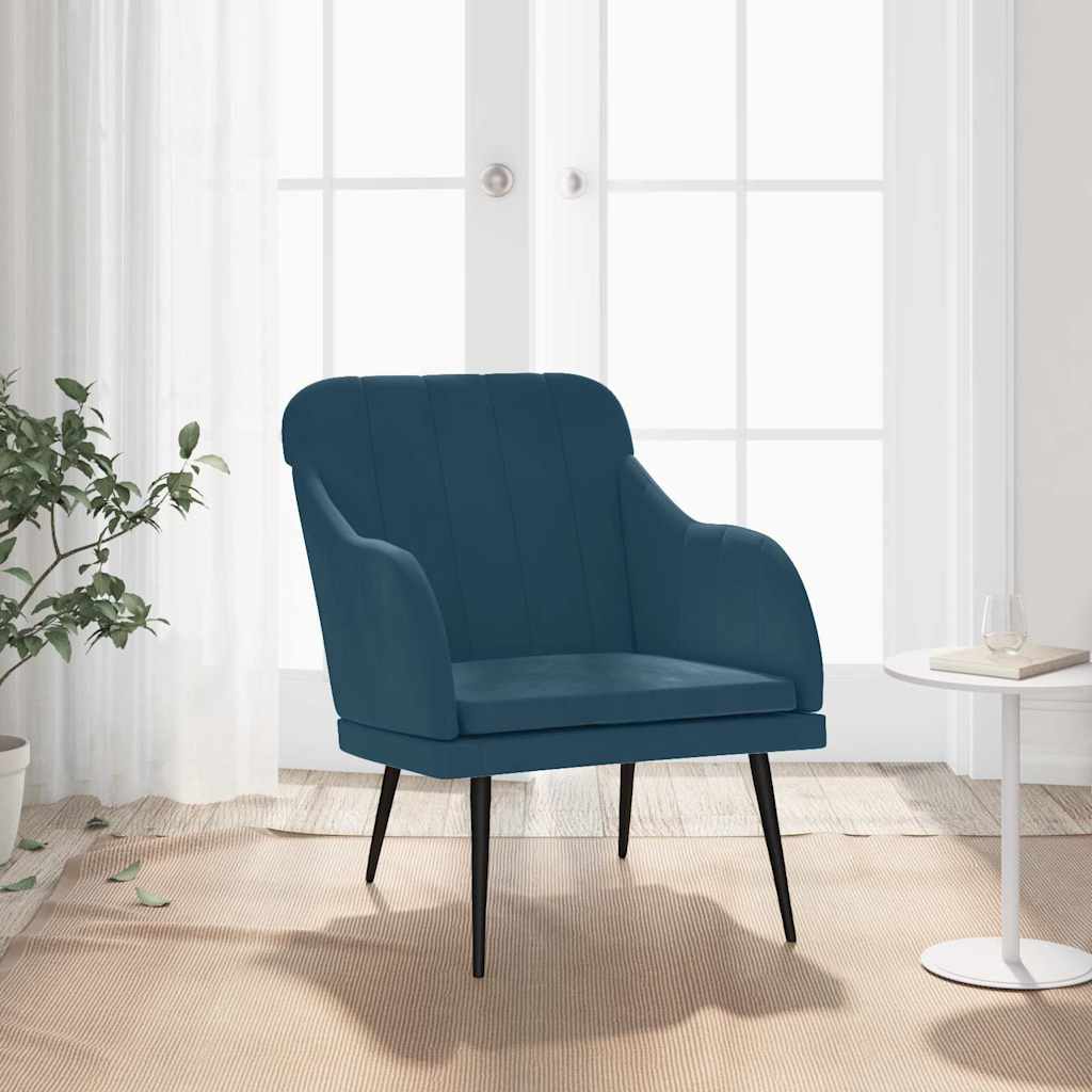 vidaXL Fotel, niebieski, 63x76x80 cm, obity aksamitem