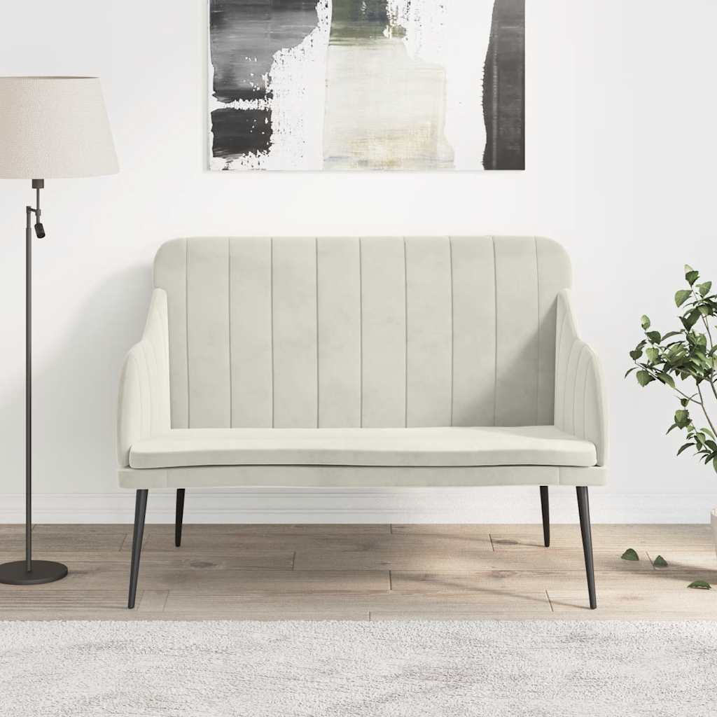 vidaXL Ławka, kremowa, 110x76x80 cm, obita aksamitem