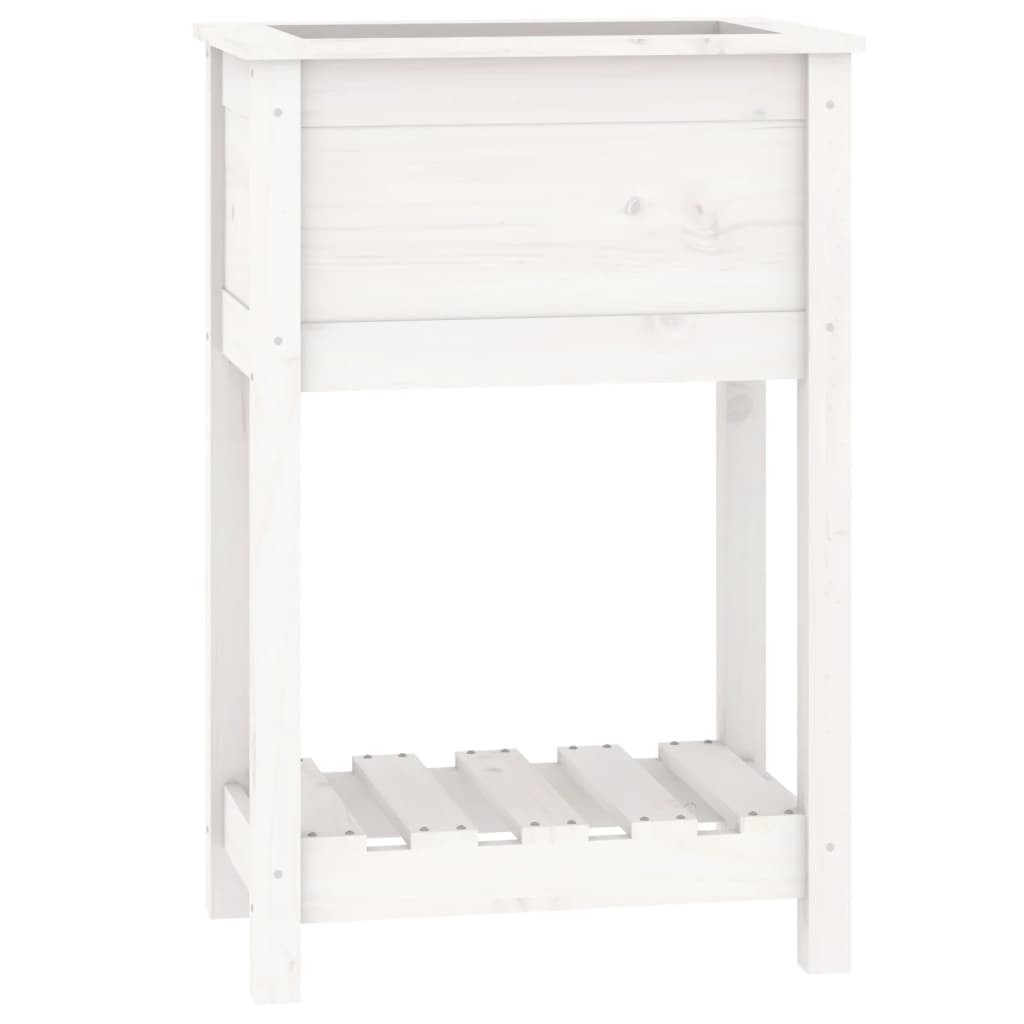 vidaXL Donica z półką, biała, 54x34,5x81 cm, lite drewno sosnowe