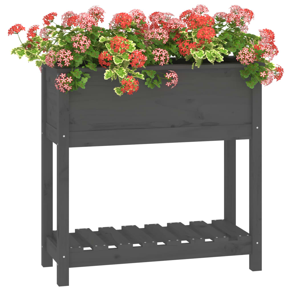 vidaXL Donica z półką, szara, 82,5x34,5x81 cm, lite drewno sosnowe