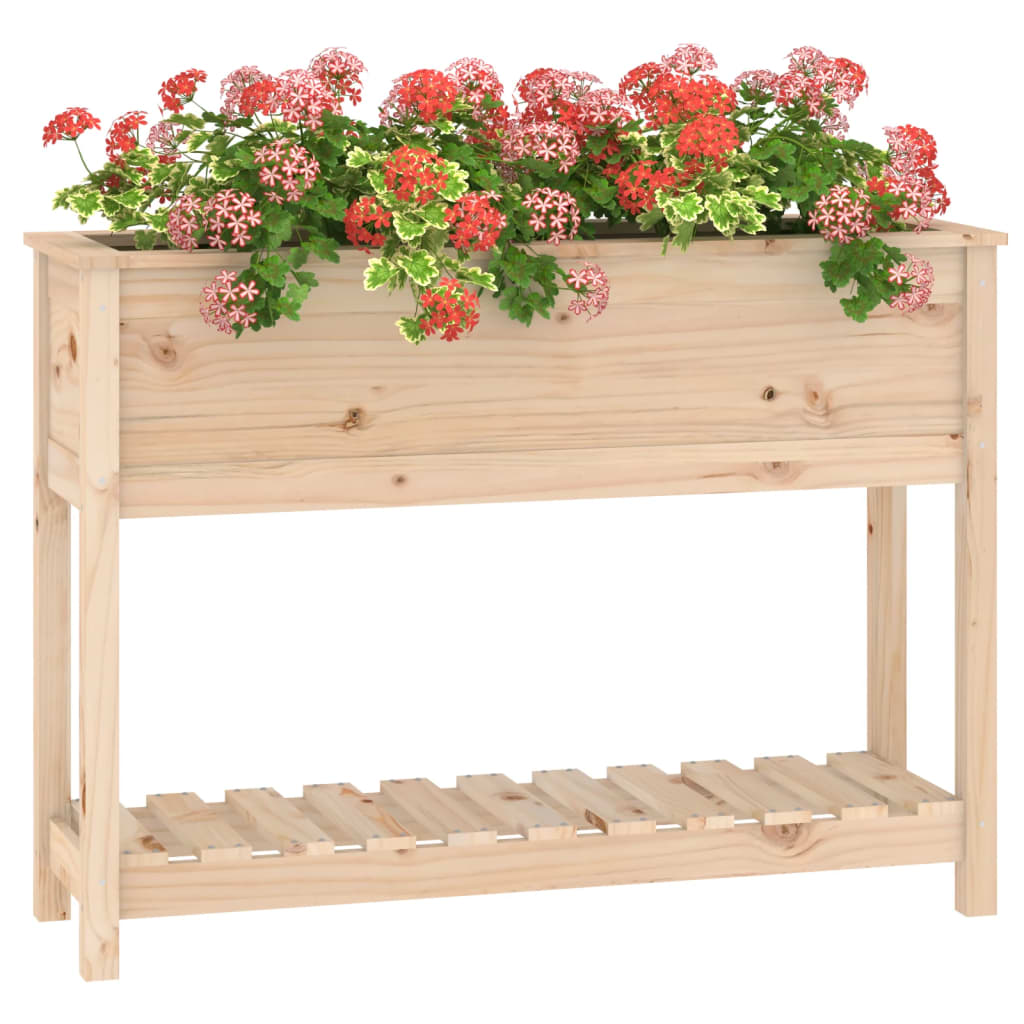 vidaXL Donica z półką, 111,5x34,5x81 cm, lite drewno sosnowe